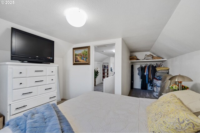 bedroom with a closet and lofted ceiling
