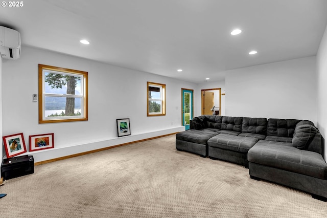 154 NE Tari Ln, Stevenson, WA 98648 - living area with an AC wall unit, recessed lighting, healthy amount of natural light, carpet, and baseboards