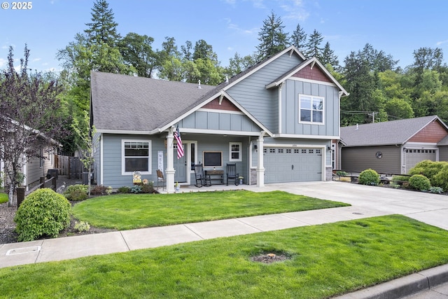2085 Equestrian Loop S, Salem, OR 97302 - craftsman-style house featuring board and batten siding, a porch, an attached garage, concrete driveway, and roof with shingles