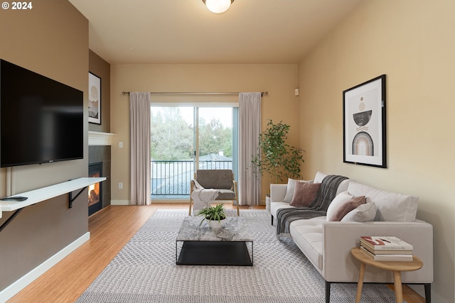 10450 SW Akilean Ter Unit 45, Portland, OR 97223 - living area featuring light wood-style flooring, a tile fireplace, and baseboards