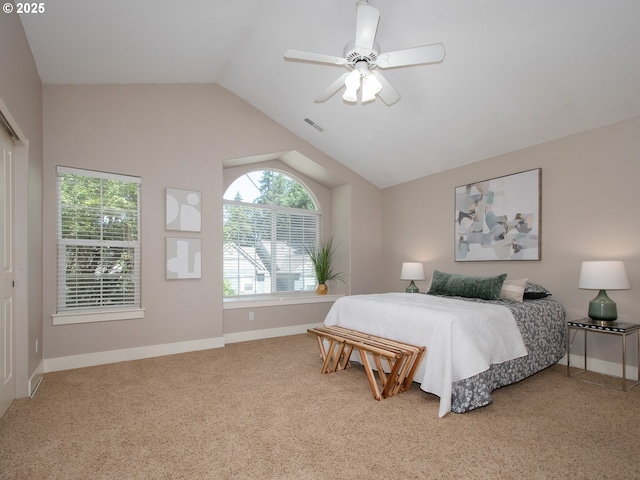 15320 SW Jasper Ln, Beaverton, OR 97007 - bedroom with lofted ceiling, baseboards, carpet, and ceiling fan