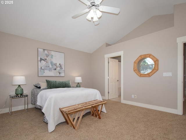 15320 SW Jasper Ln, Beaverton, OR 97007 - bedroom with vaulted ceiling, baseboards, light carpet, and ceiling fan