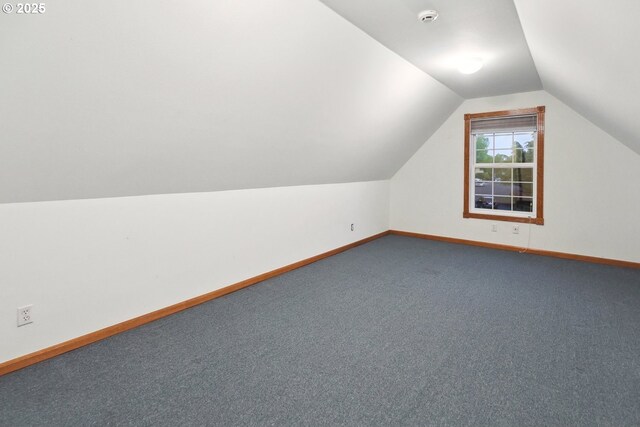 additional living space with lofted ceiling, baseboards, and carpet