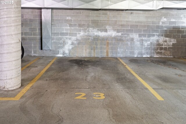 parking garage with concrete block wall