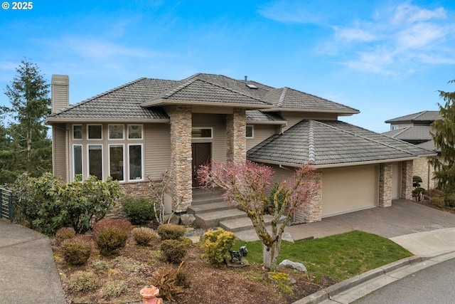 prairie-style house with a garage