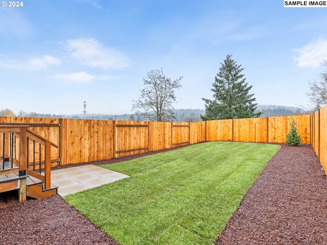 view of yard with a patio and a fenced backyard