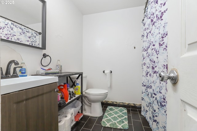 12622 NW Barnes Rd Unit 6, Portland, OR 97229 - bathroom featuring toilet, vanity, tile patterned floors, and a shower with curtain