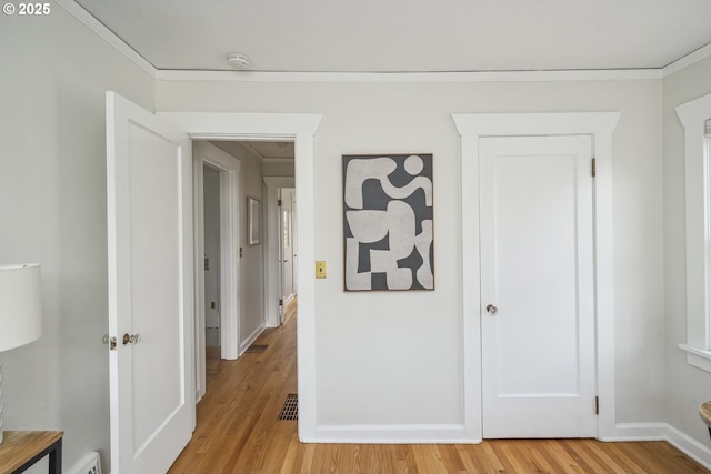 3737 NE 74th Ave, Portland, OR 97213 - corridor with light wood finished floors, ornamental molding, and baseboards