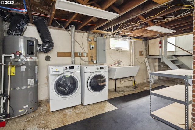 3737 NE 74th Ave, Portland, OR 97213 - laundry room with heat pump water heater, electric panel, and washing machine and clothes dryer