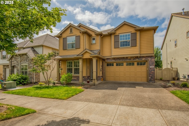 10380 SW Madrid Loop, Wilsonville, OR 97070 - view of front of property featuring a garage, concrete driveway, brick siding, a porch, and a gate