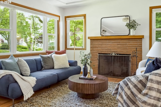 7625 N Fowler Ave, Portland, OR 97217 - living area featuring a brick fireplace