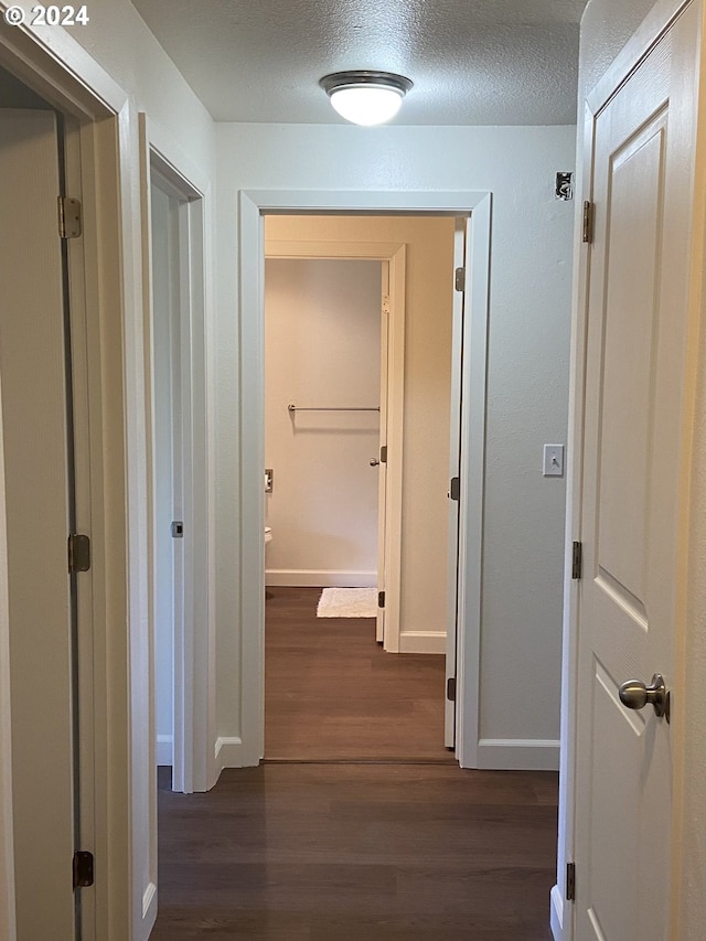 hallway featuring dark hardwood / wood-style floors and a textured ceiling