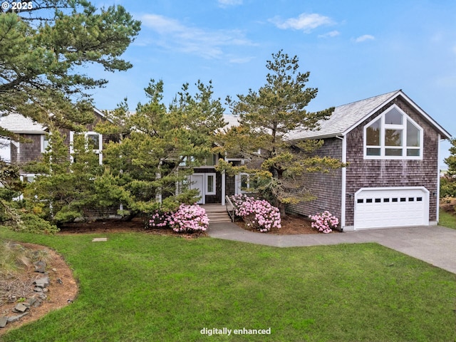 88902 Pinehurst Rd, Gearhart, OR 97138 - view of front of home featuring a front lawn, driveway, and an attached garage