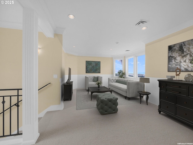 88902 Pinehurst Rd, Gearhart, OR 97138 - living area with ornamental molding, carpet, and recessed lighting