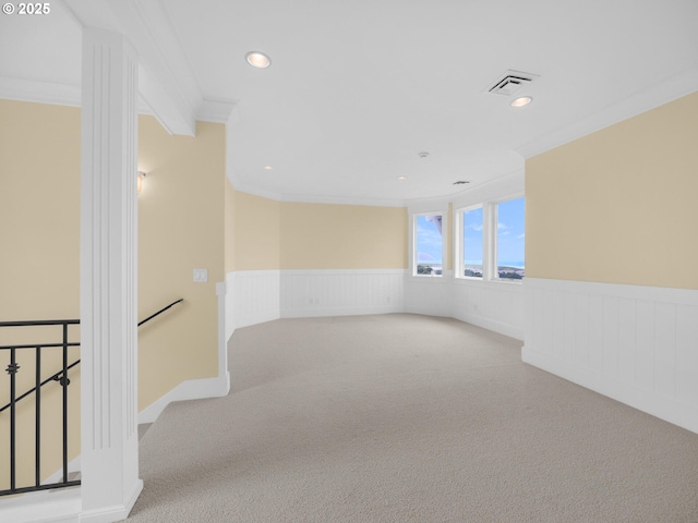 88902 Pinehurst Rd, Gearhart, OR 97138 - carpeted empty room featuring ornamental molding, wainscoting, and recessed lighting