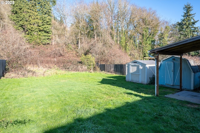 view of yard with a shed