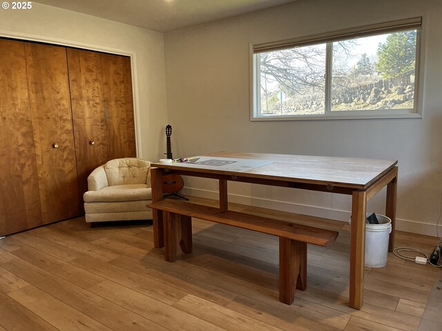 dining area featuring light wood-type flooring, baseboards, and a healthy amount of sunlight