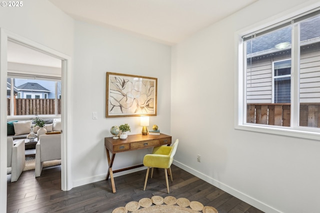 office area with dark wood-type flooring