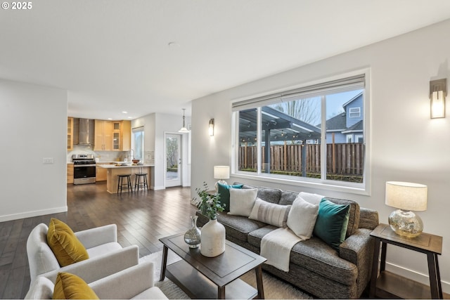 living room featuring dark hardwood / wood-style floors