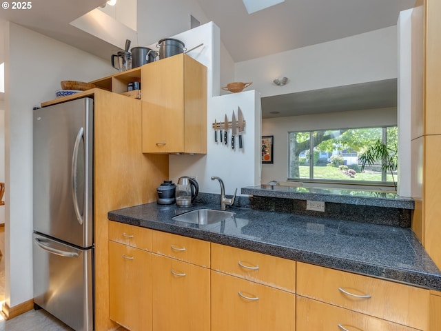 6310 NE 31st Ave Unit A, And B, Portland, OR 97211 - kitchen with a sink, open shelves, and freestanding refrigerator