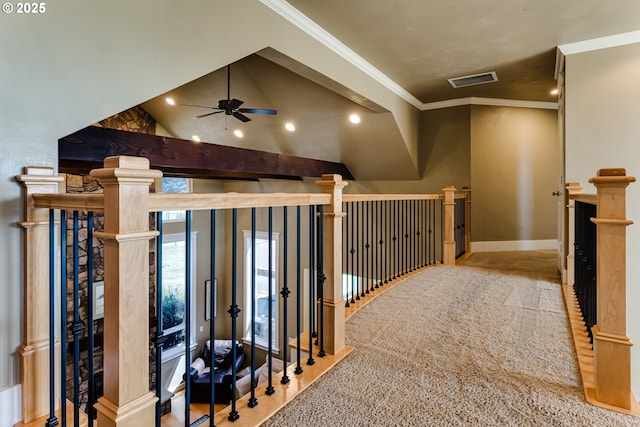 83500 Enterprise Rd, Creswell, OR 97426 - hall with recessed lighting, ornamental molding, and an upstairs landing