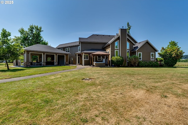 83500 Enterprise Rd, Creswell, OR 97426 - rear view of house featuring a gazebo, a yard, and a chimney
