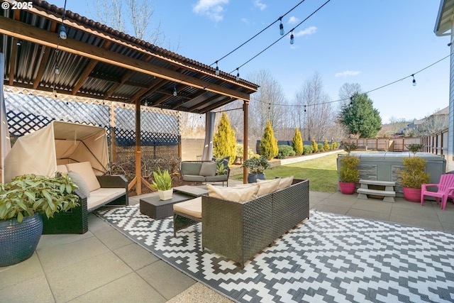 view of patio with fence and an outdoor living space