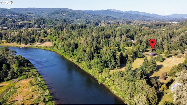 4311 NW 419th St, Woodland, WA 98674 - aerial view of property and surrounding area with a forest and a water and mountain view