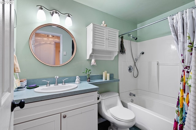 18 E 47th Ave, Eugene, OR 97405 - bathroom featuring shower / bath combo with shower curtain, vanity, and toilet