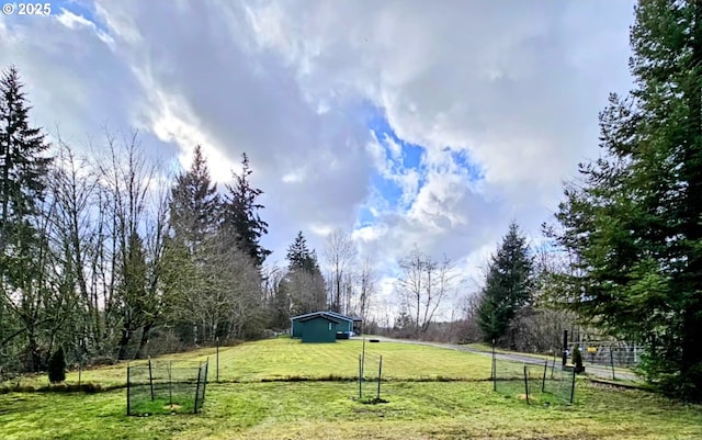 view of yard with a rural view and fence