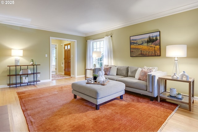 2645 SW Upper Drive Pl, Portland, OR 97201 - living room with light wood-style flooring, ornamental molding, and baseboards