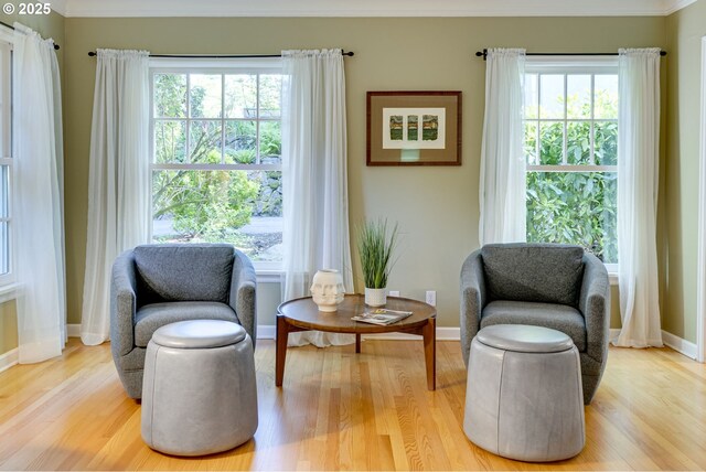 2645 SW Upper Drive Pl, Portland, OR 97201 - sitting room featuring baseboards, crown molding, and wood finished floors