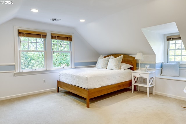 2645 SW Upper Drive Pl, Portland, OR 97201 - carpeted bedroom with vaulted ceiling, recessed lighting, and baseboards