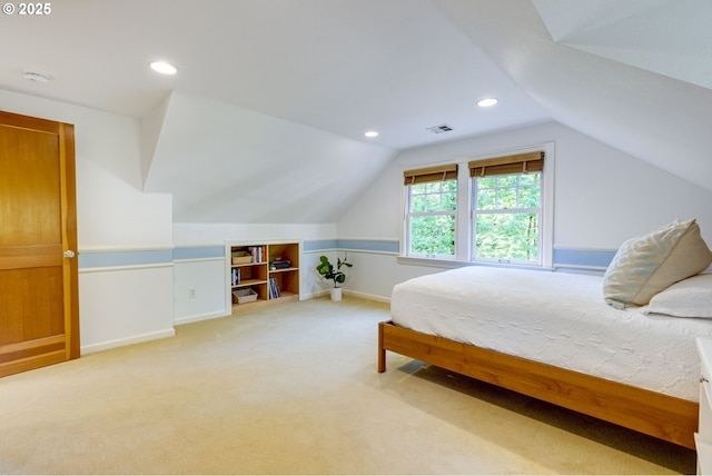 2645 SW Upper Drive Pl, Portland, OR 97201 - bedroom featuring vaulted ceiling, light colored carpet, baseboards, and recessed lighting