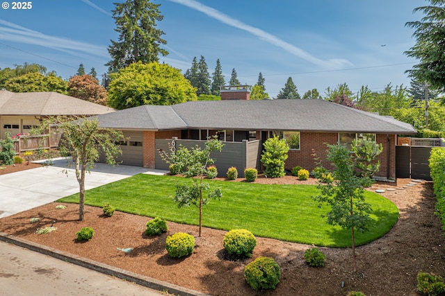 607 W 35th St, Vancouver, WA 98660 - ranch-style house featuring brick siding, concrete driveway, a garage, and a chimney
