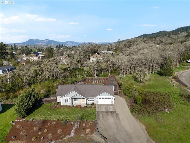 drone / aerial view with a mountain view