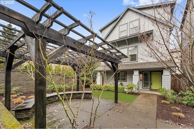 exterior space with a pergola