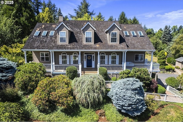 1221 SW Forest Meadows Way, Lake Oswego, OR 97034 - cape cod house featuring a porch and a chimney