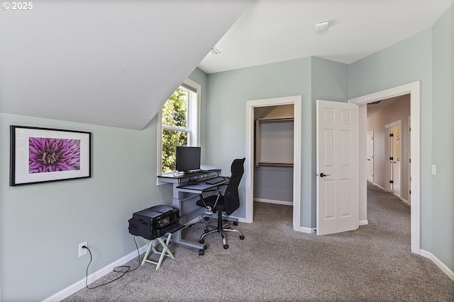1221 SW Forest Meadows Way, Lake Oswego, OR 97034 - carpeted office featuring baseboards and vaulted ceiling