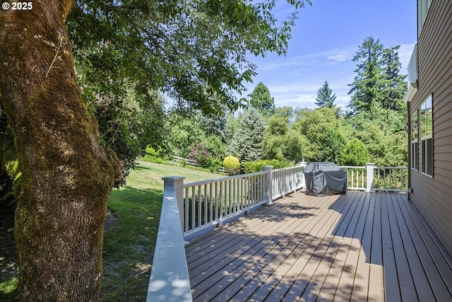 1221 SW Forest Meadows Way, Lake Oswego, OR 97034 - wooden terrace with area for grilling and a lawn