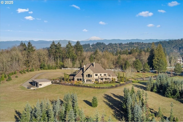 birds eye view of property with a mountain view