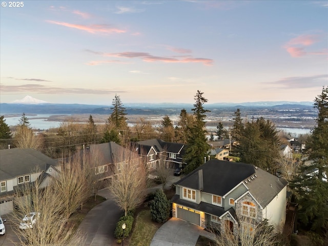 view of aerial view at dusk