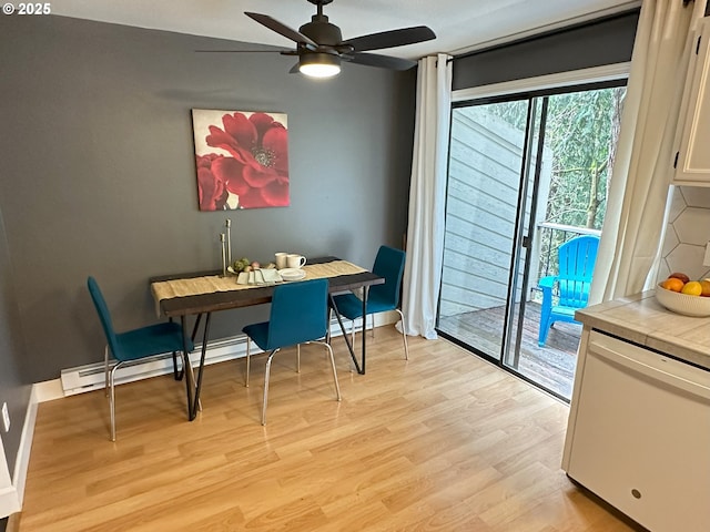 29640 SW Volley St Unit 39, Wilsonville, OR 97070 - dining space featuring a ceiling fan, light wood finished floors, and baseboards