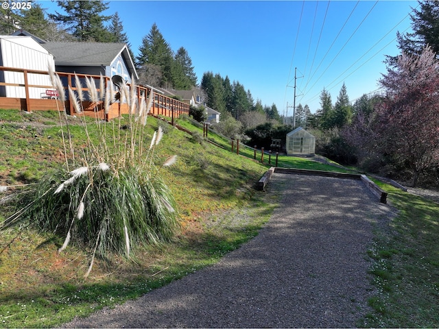 view of road featuring an exterior structure