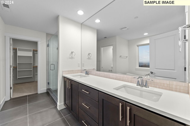 4206 NE 188th St Lot 328, Vancouver, WA 98686 - bathroom with a sink, a shower stall, and tile patterned floors