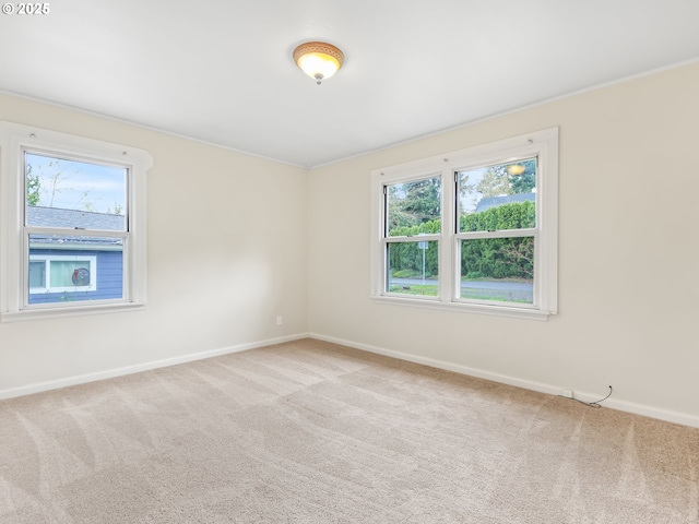 unfurnished room featuring a wealth of natural light, carpet flooring, and baseboards