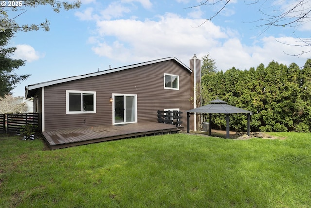 7134 SW 184th Pl, Beaverton, OR 97007 - back of property with a gazebo, a wooden deck, and a chimney