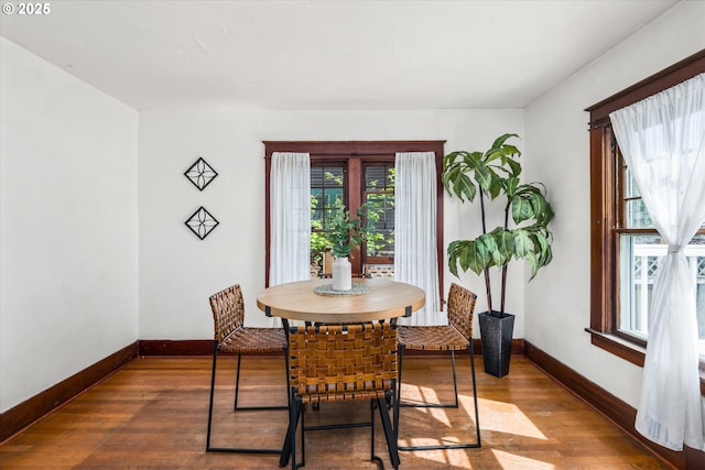 dining room with baseboards and wood finished floors