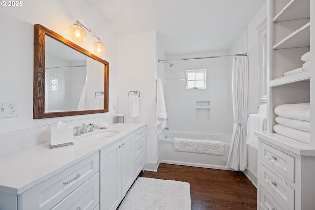 4108 NE 30th Ave Unit A & B, Portland, OR 97211 - full bathroom with vanity, shower / bath combo, and wood finished floors