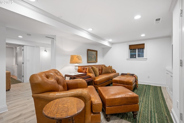 4108 NE 30th Ave Unit A & B, Portland, OR 97211 - living room with recessed lighting, light wood-type flooring, ornamental molding, and baseboards